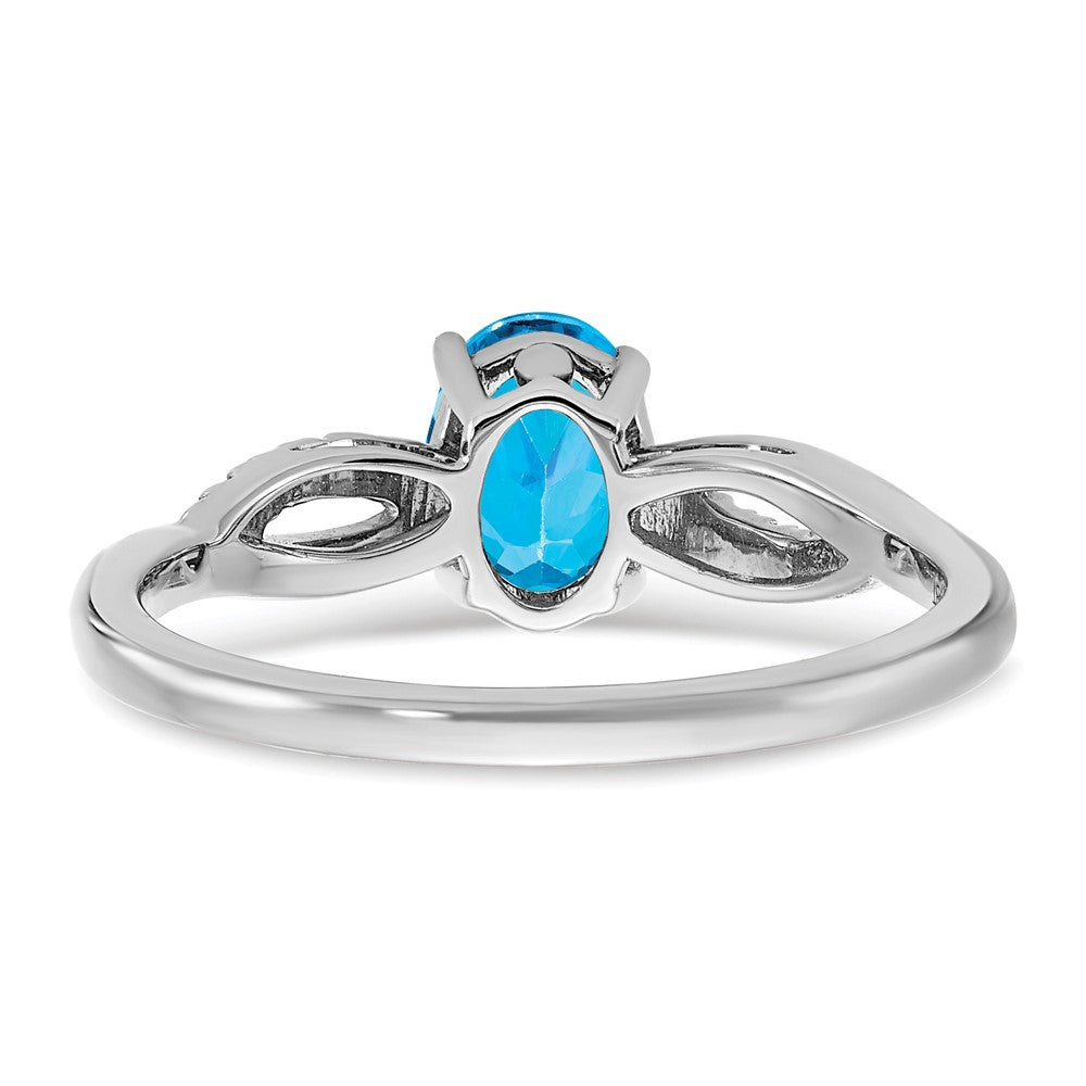 14k White Gold Oval Blue Topaz and Diamond Ring