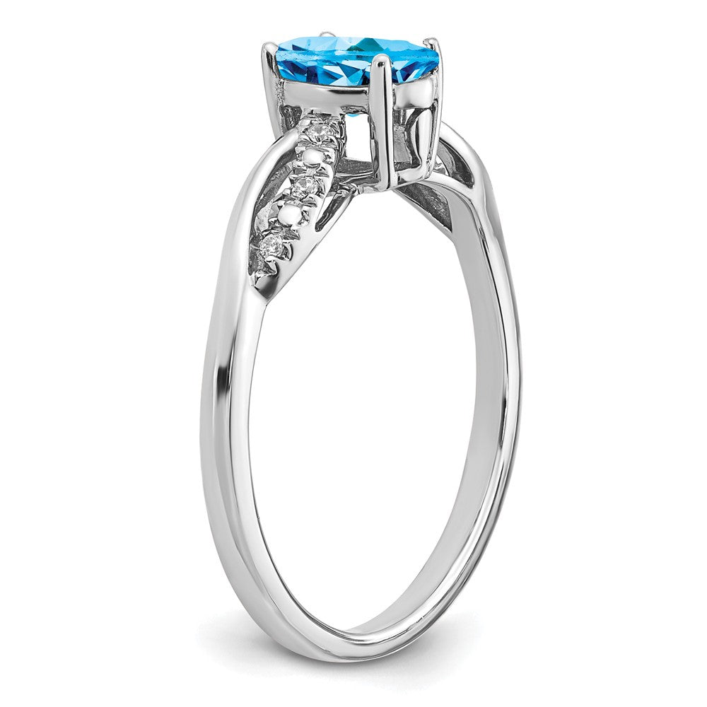 14k White Gold Oval Blue Topaz and Diamond Ring