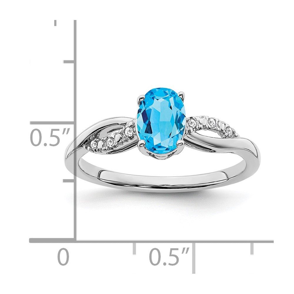 14k White Gold Oval Blue Topaz and Diamond Ring