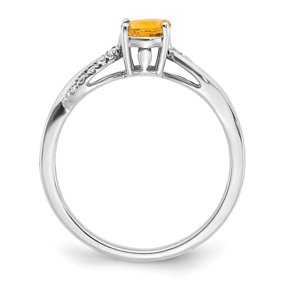 14k White Gold Oval Citrine and Diamond Ring