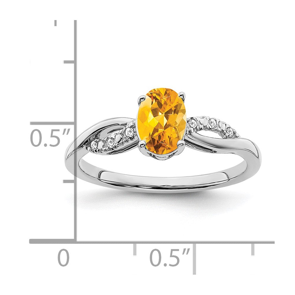 14k White Gold Oval Citrine and Diamond Ring