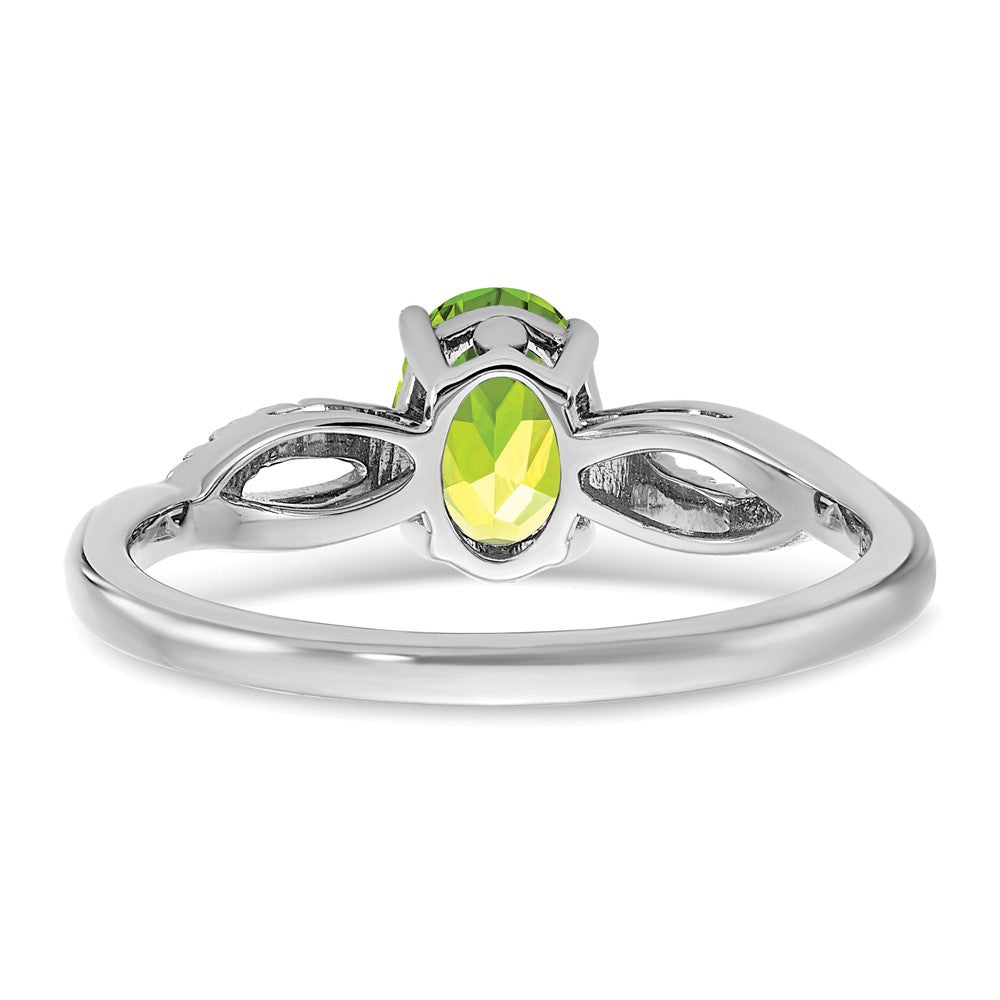 14k White Gold Oval Peridot and Diamond Ring