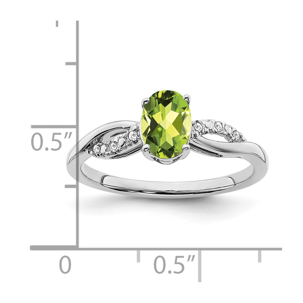 14k White Gold Oval Peridot and Diamond Ring