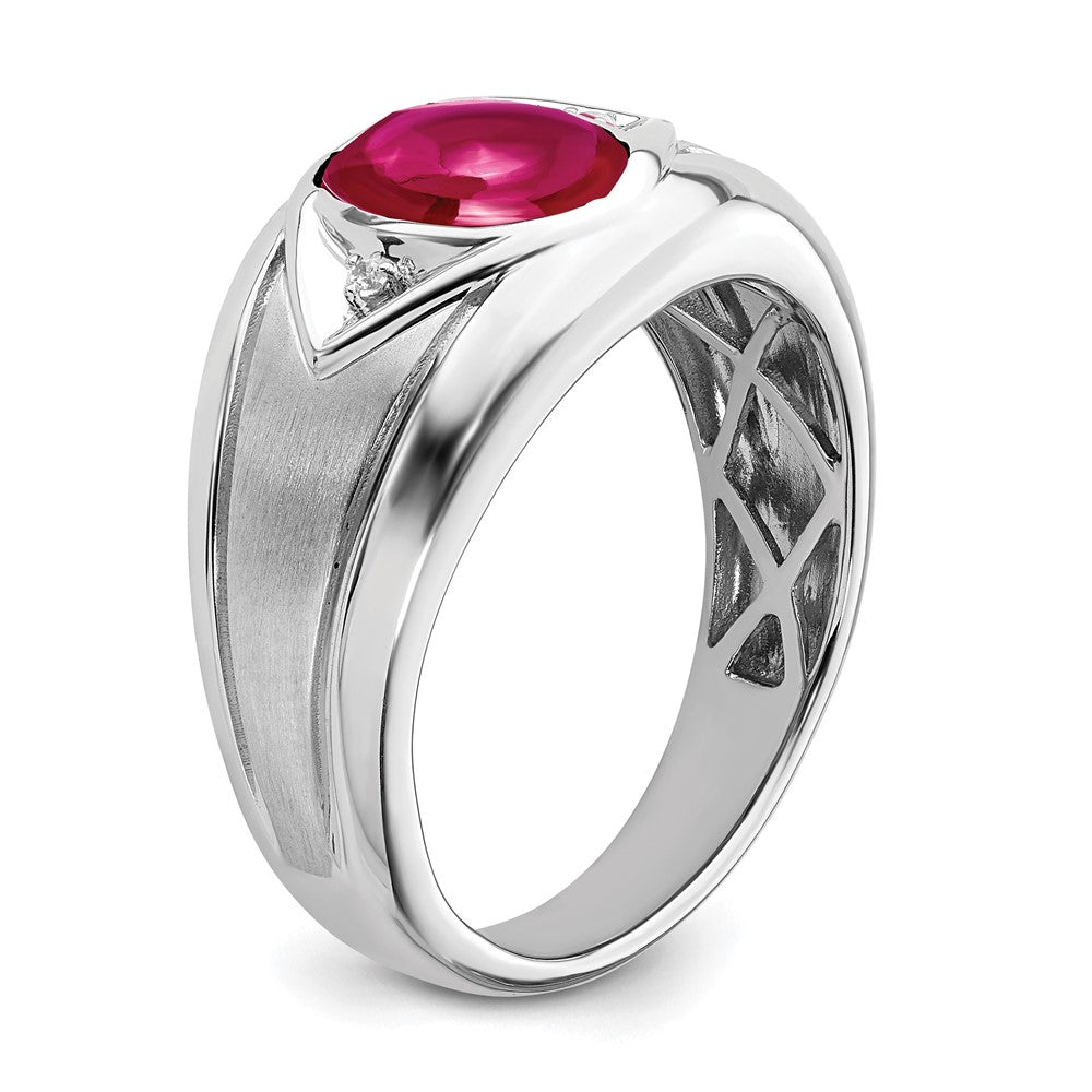 14k White Gold Created Ruby and Diamond Mens Ring