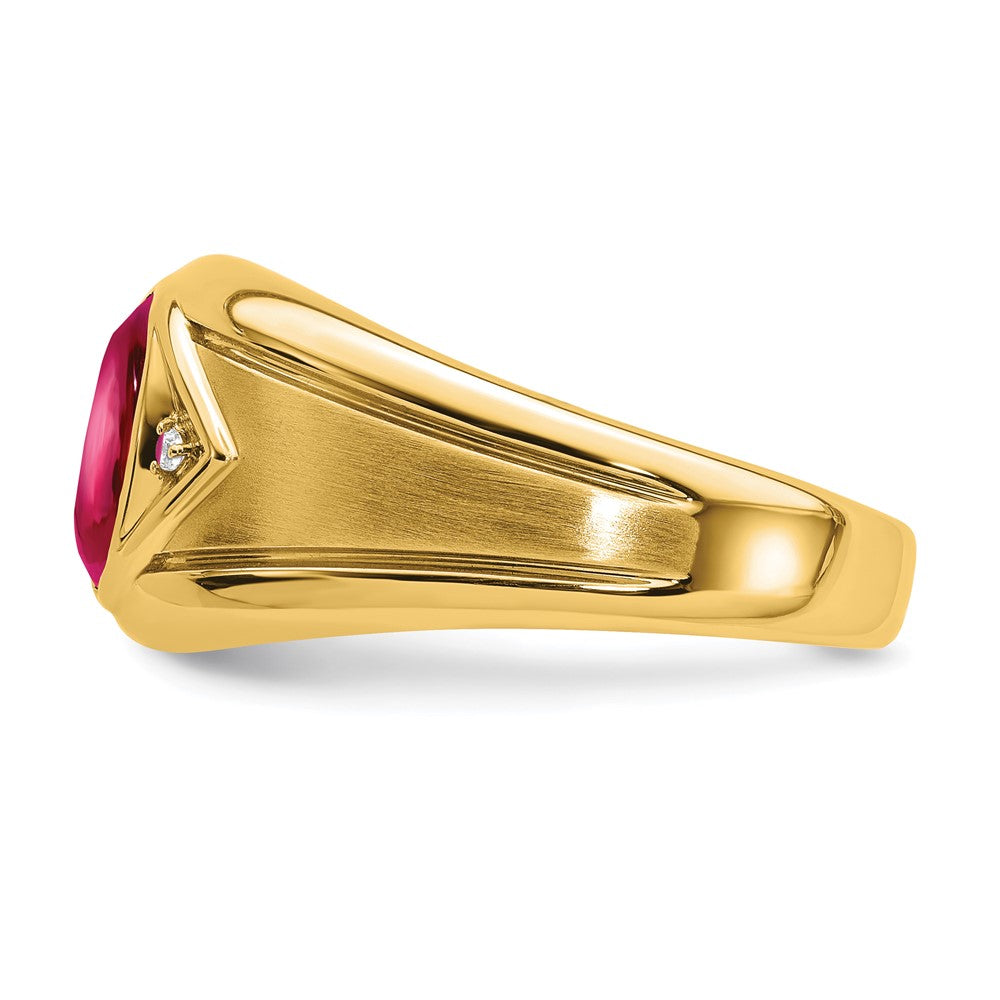 14k Created Ruby and Diamond Mens Ring