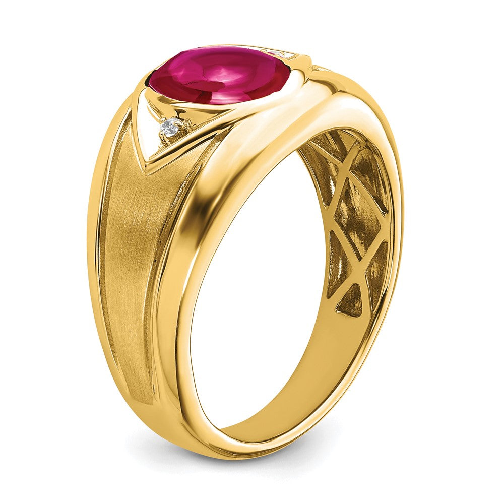 14k Created Ruby and Diamond Mens Ring