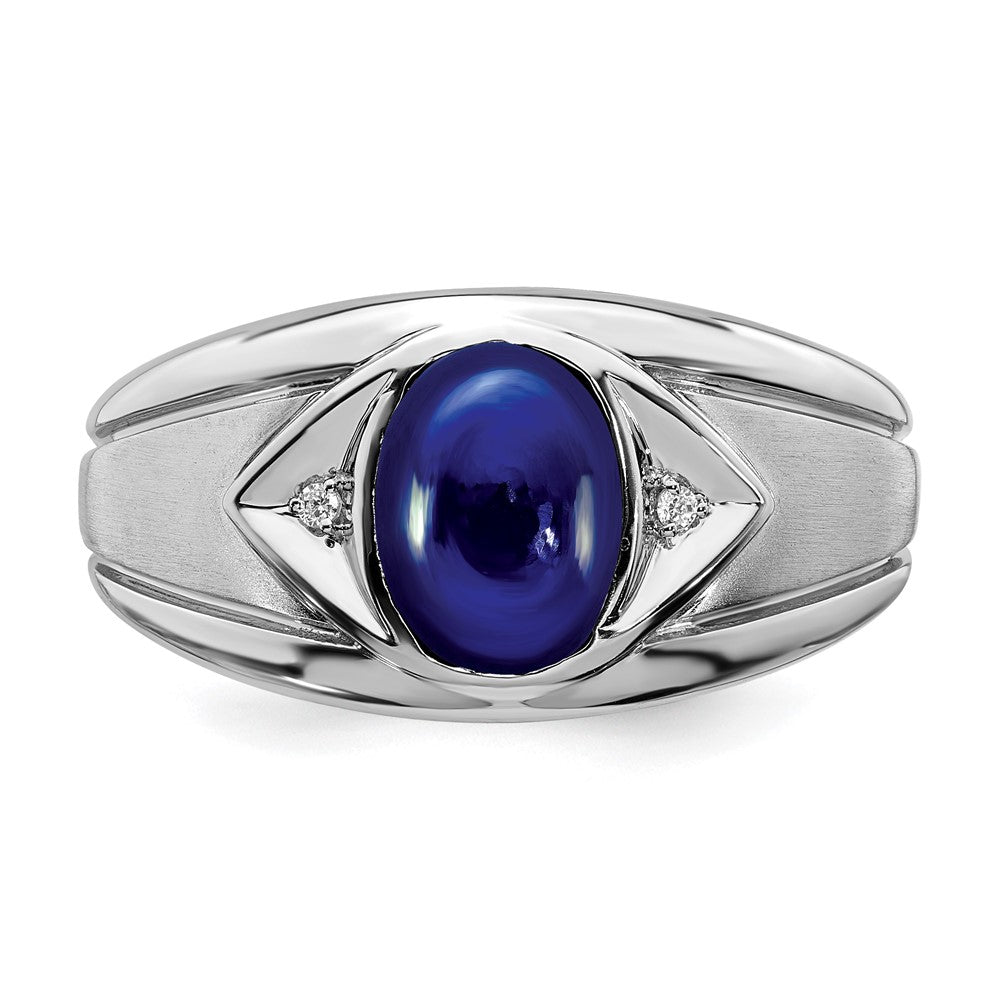 14k White Gold Created Sapphire and Diamond Mens Ring