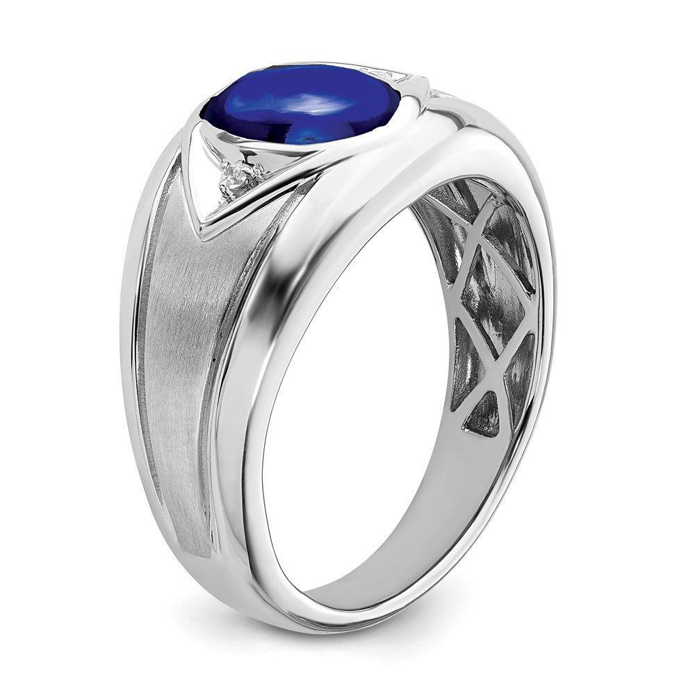 14k White Gold Created Sapphire and Diamond Mens Ring