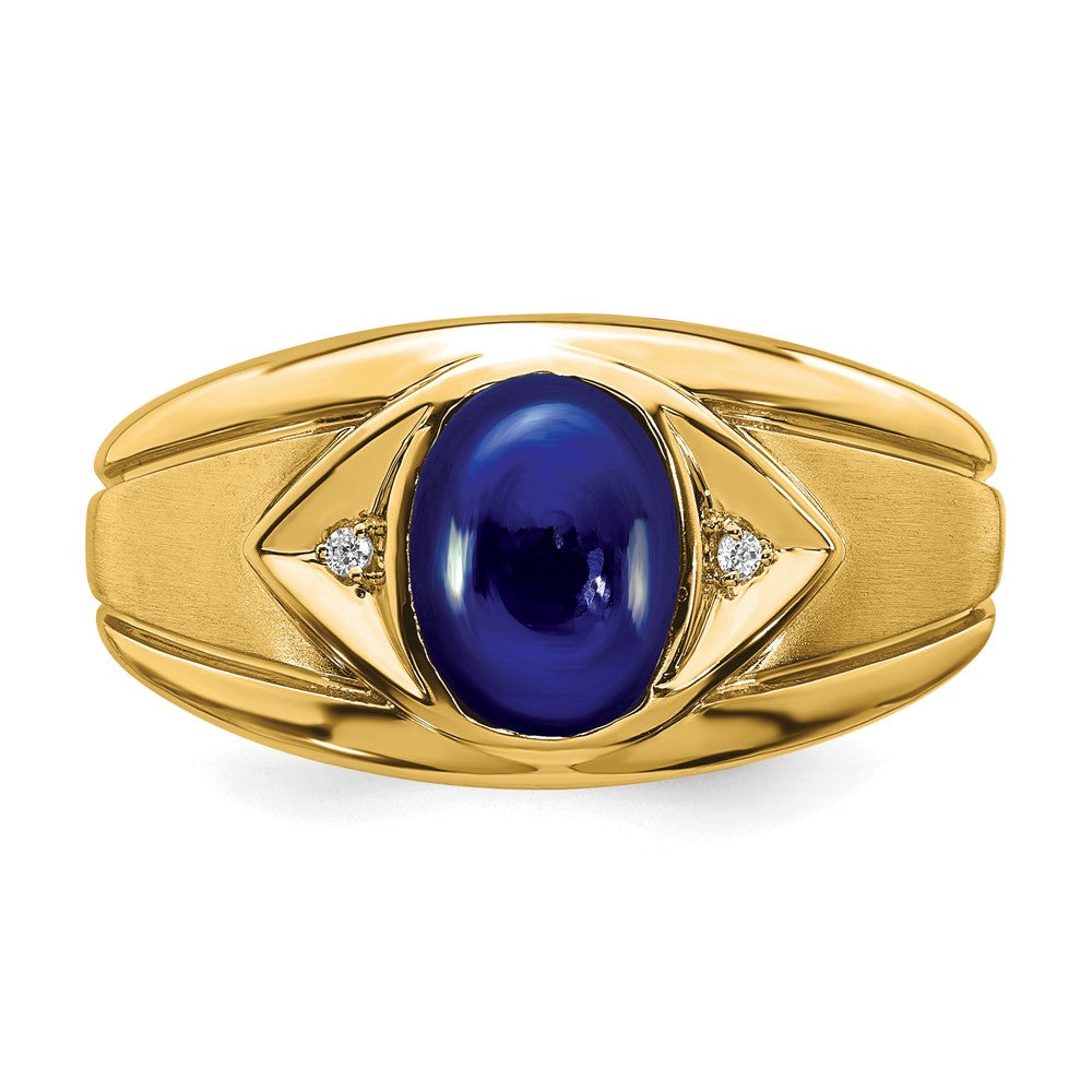 14k Created Sapphire and Diamond Mens Ring