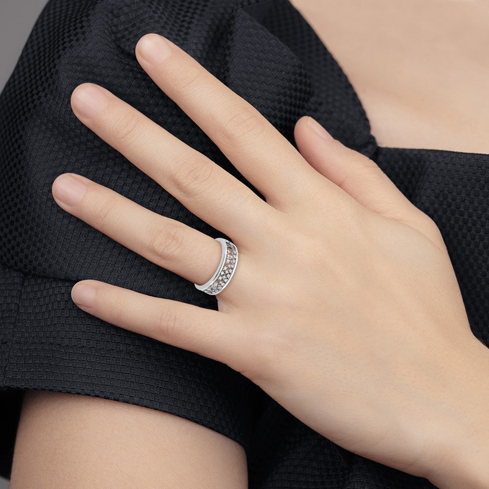 14k White Gold Polished Fancy Diamond Band