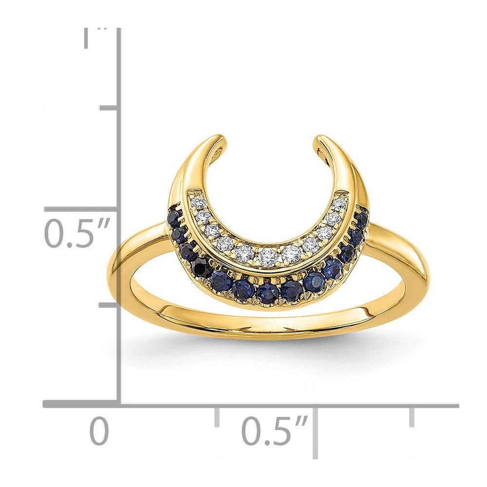 14k Polished Sapphire and Diamond Moon Ring
