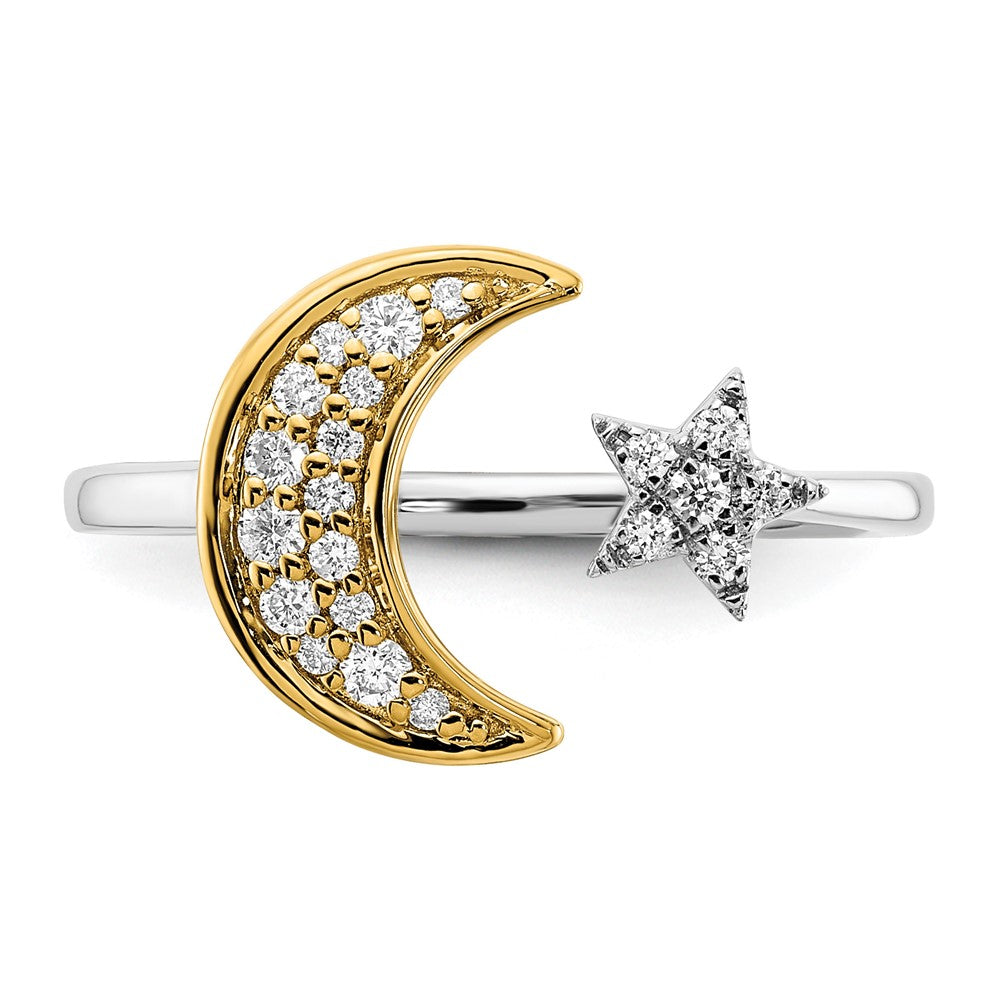 14k Two-tone Diamond Moon w/Star Ring