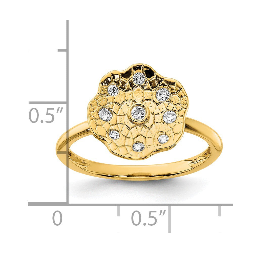14k Polished and Textured Diamond Circle Ring