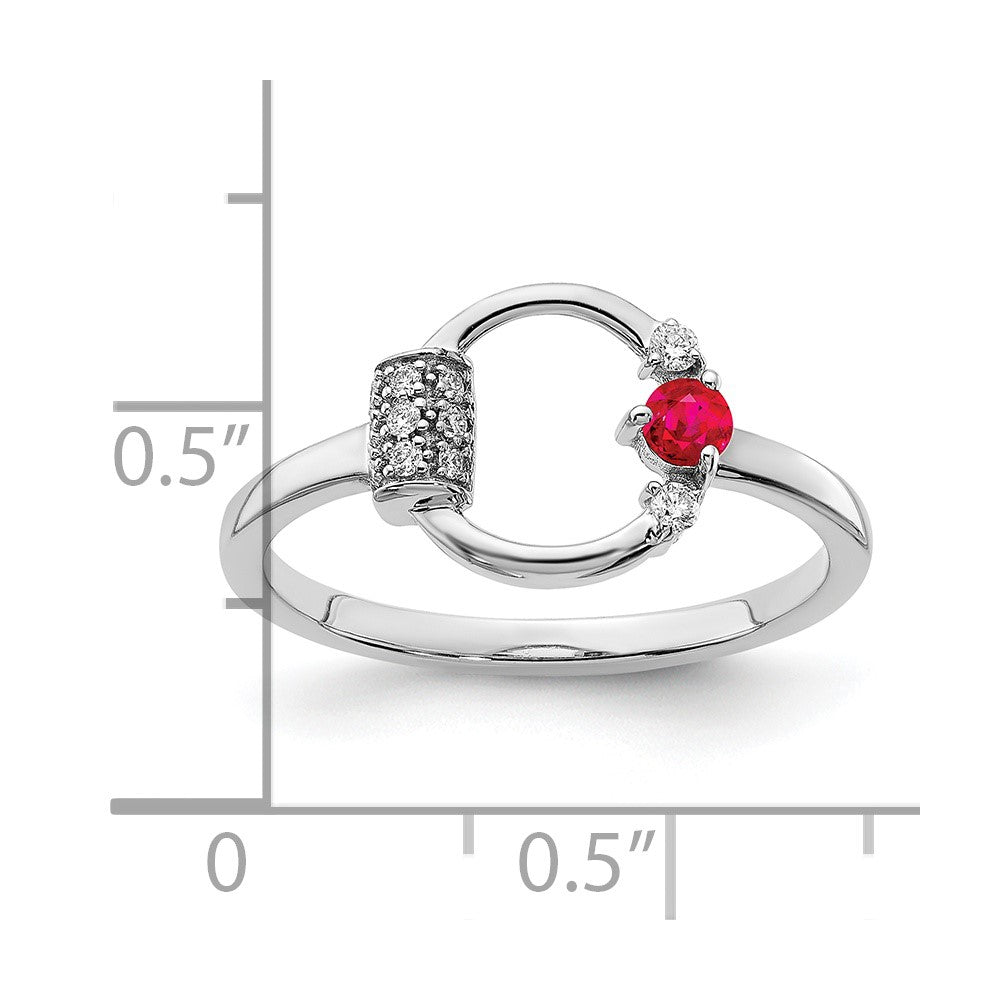 14k White Polished Diamond and Ruby Circle Ring
