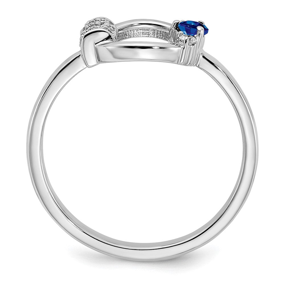 14k White Polished Diamond and Blue Sapphire Circle Ring