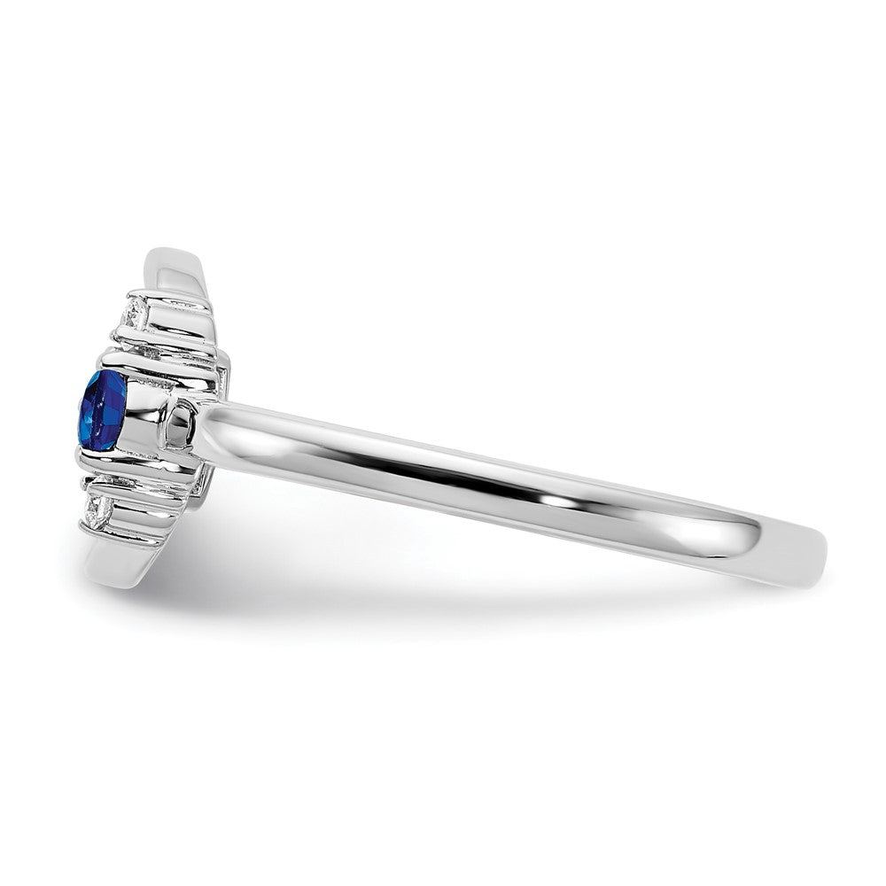 14k White Polished Diamond and Blue Sapphire Circle Ring