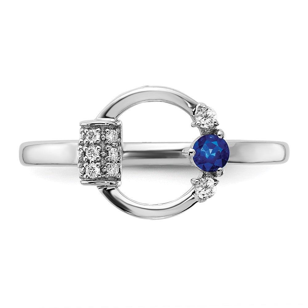 14k White Polished Diamond and Blue Sapphire Circle Ring