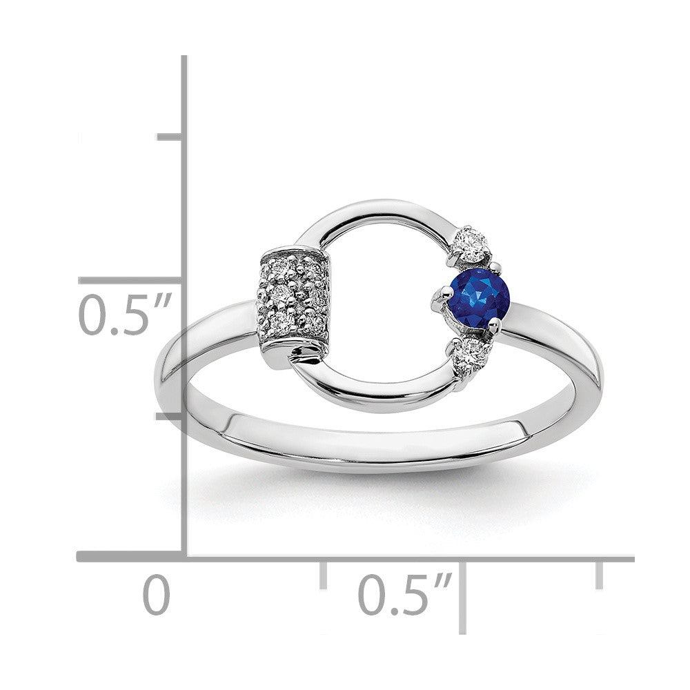 14k White Polished Diamond and Blue Sapphire Circle Ring