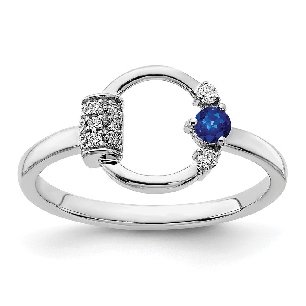 14k White Polished Diamond and Blue Sapphire Circle Ring