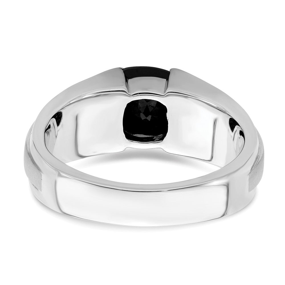14k White Gold Onyx and Diamond Mens Ring