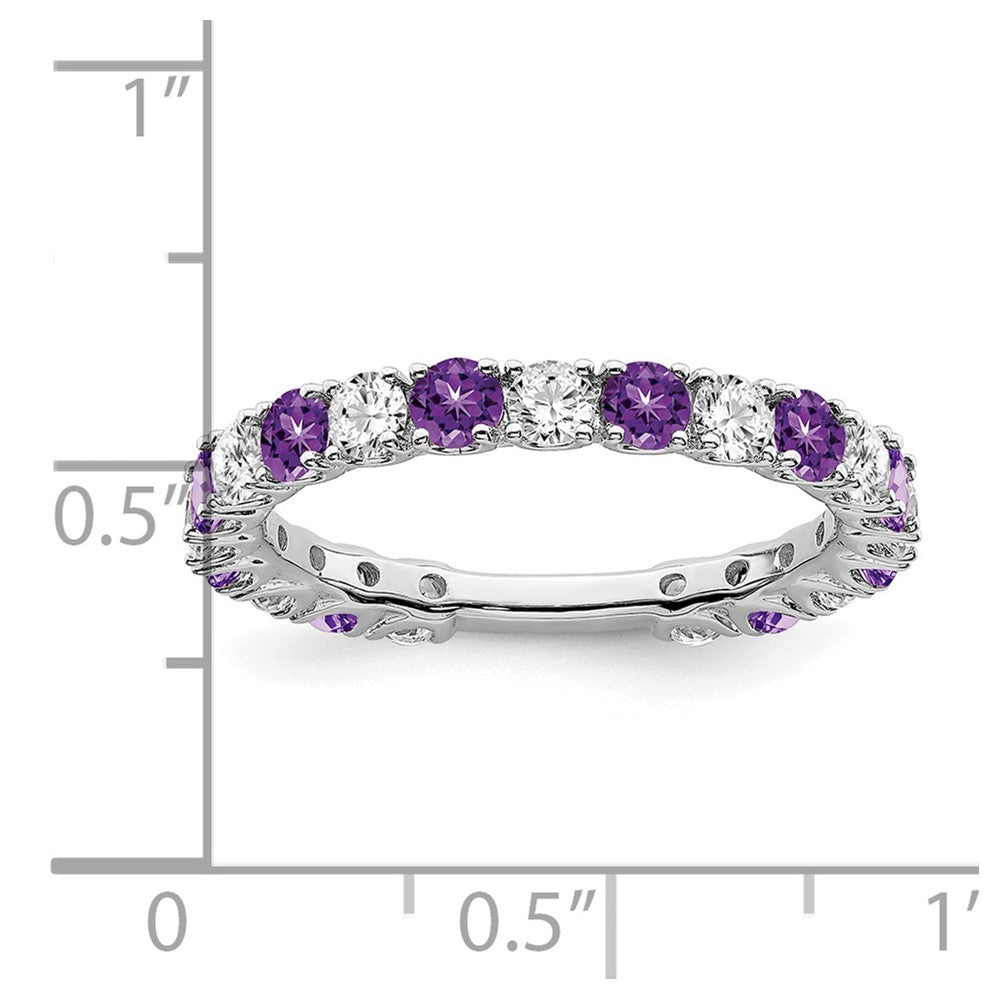 14k White Gold Amethyst and Diamond Band