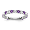 14k White Gold Amethyst and Diamond Band