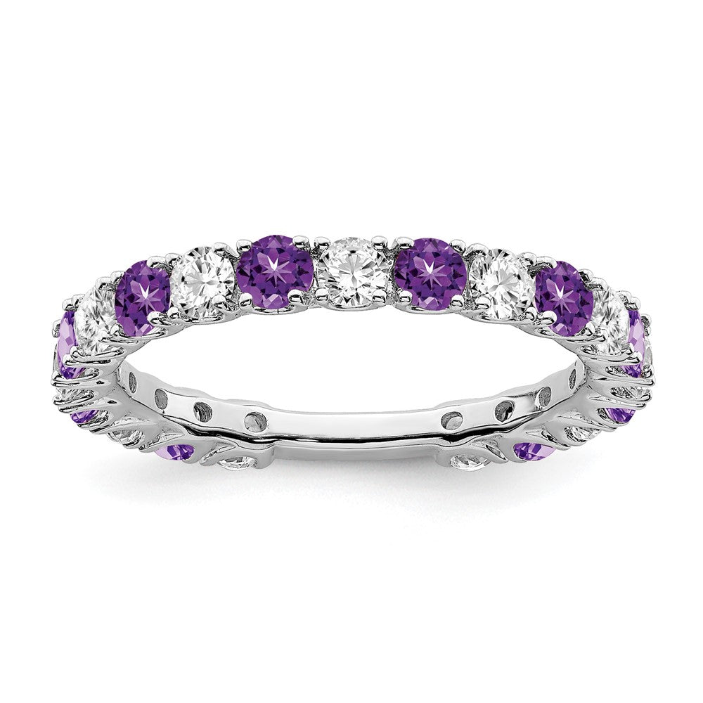 14k White Gold Amethyst and Diamond Band