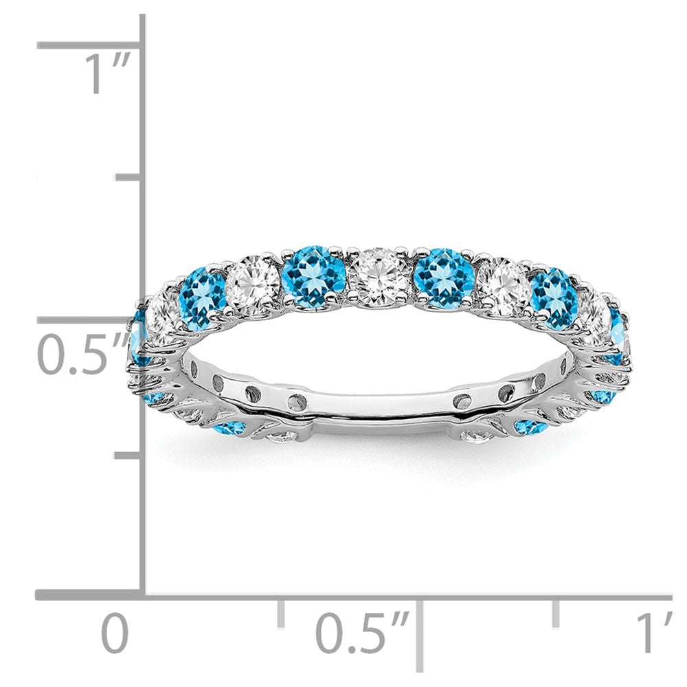 14k White Gold Blue Topaz and Diamond Band