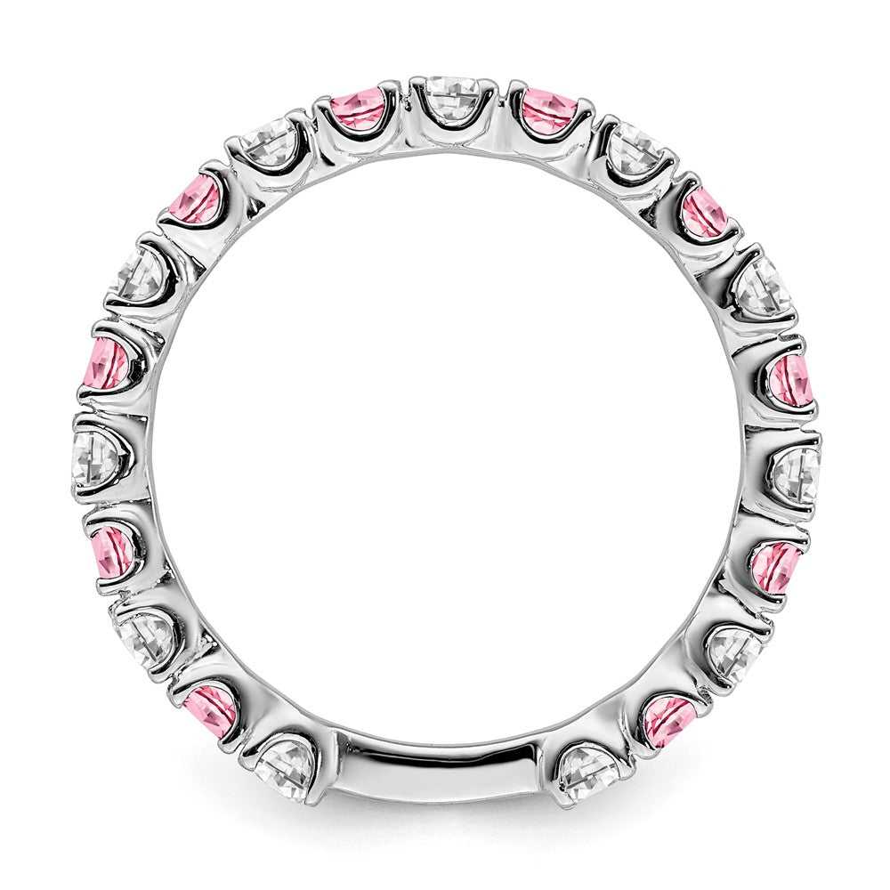 14k White Gold Created Pink Sapphire and Diamond Band