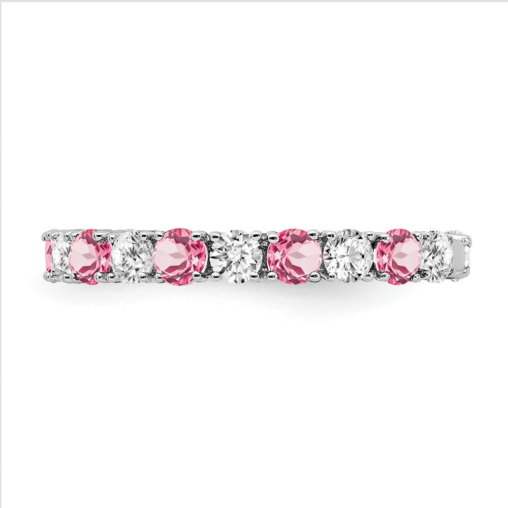 14k White Gold Created Pink Sapphire and Diamond Band
