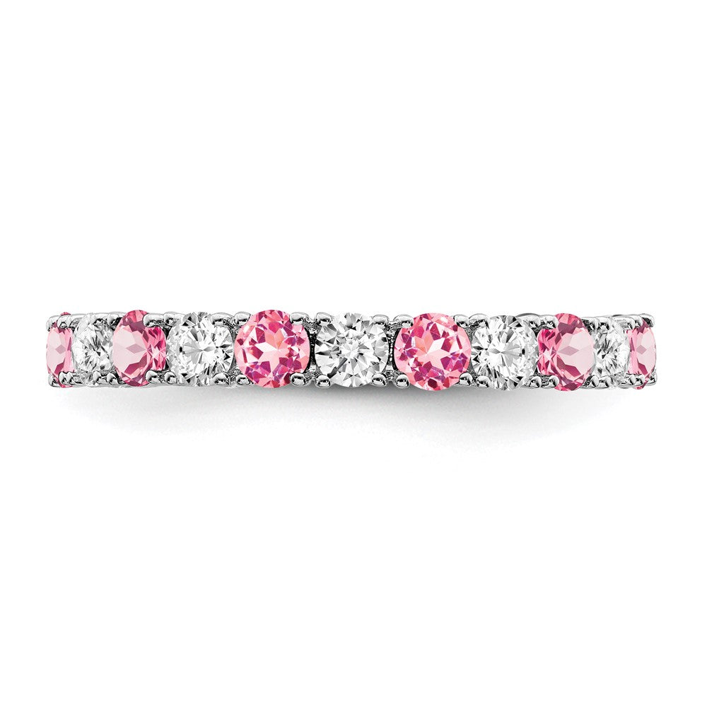 14k White Gold Created Pink Sapphire and Diamond Band