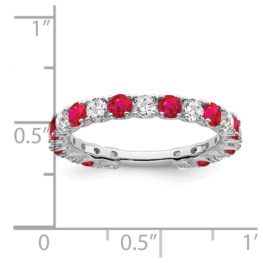 14k White Gold Created Ruby and Diamond Band