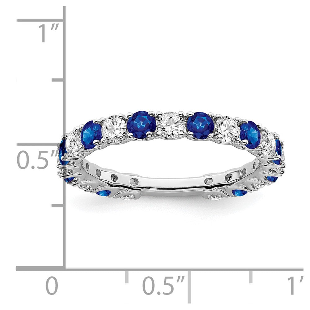 14k White Gold Created Sapphire and Diamond Band
