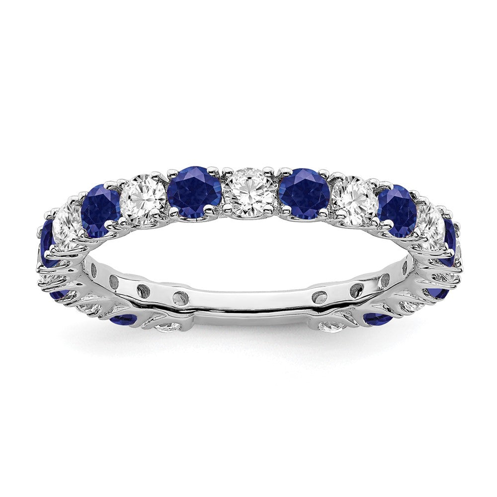 14k White Gold Created Sapphire and Diamond Band