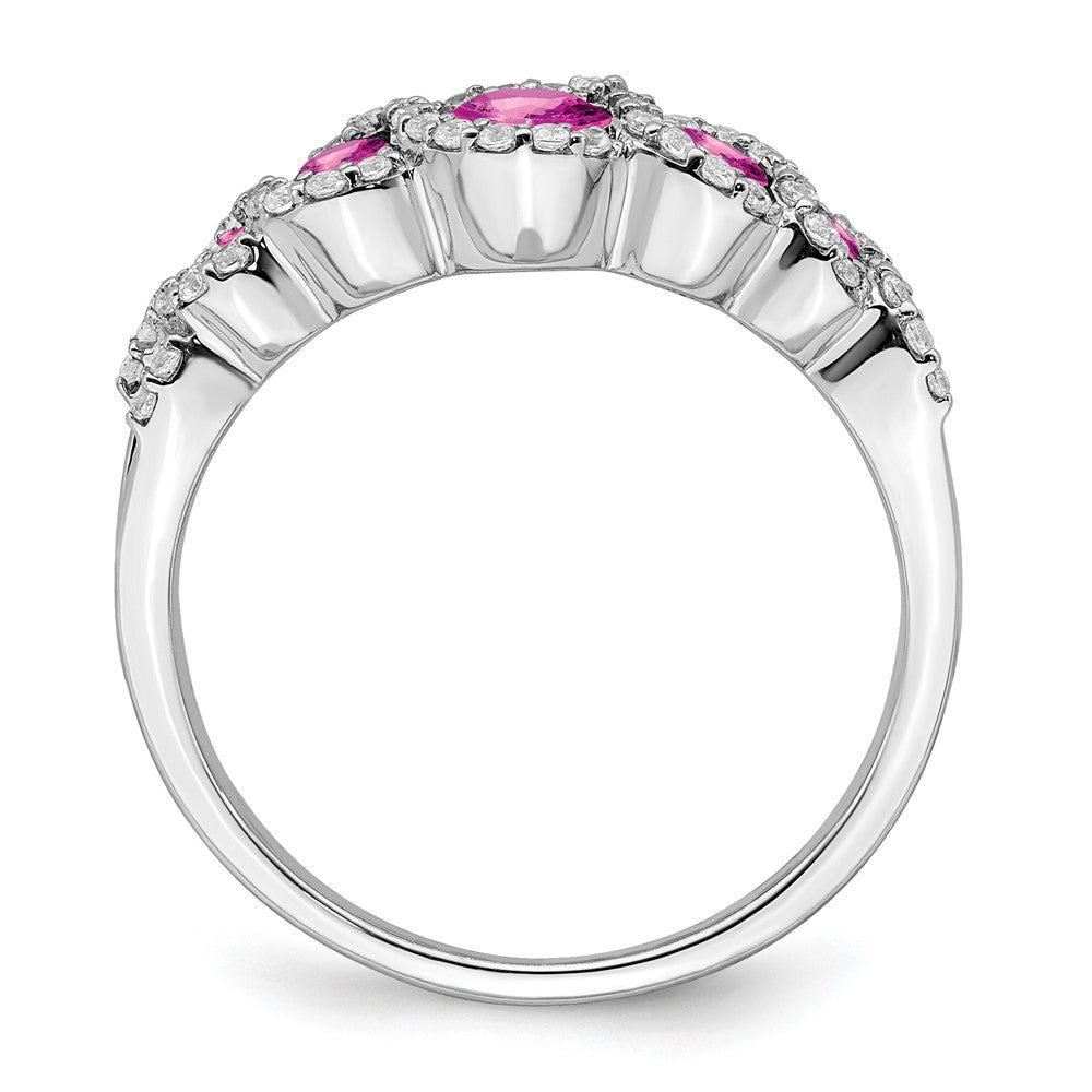 14k White Gold Created Pink Sapphire and Diamond Ring