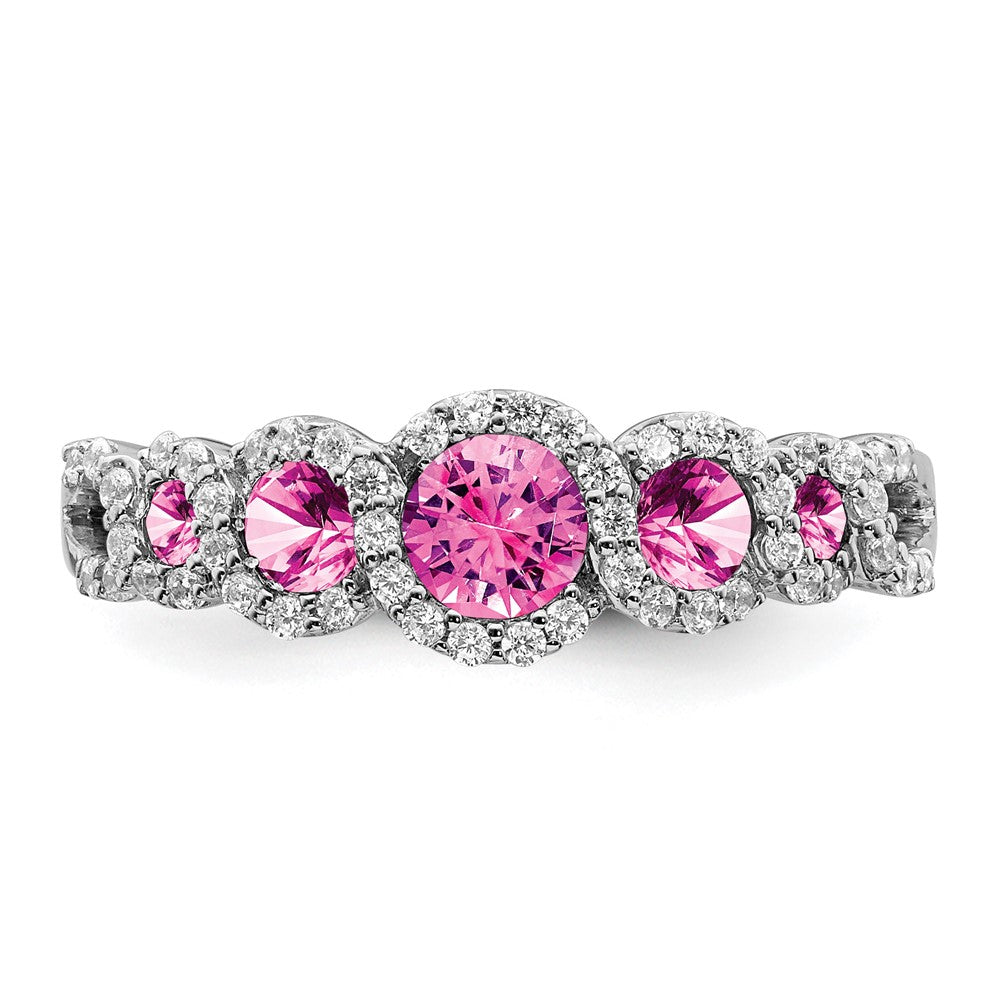 14k White Gold Created Pink Sapphire and Diamond Ring