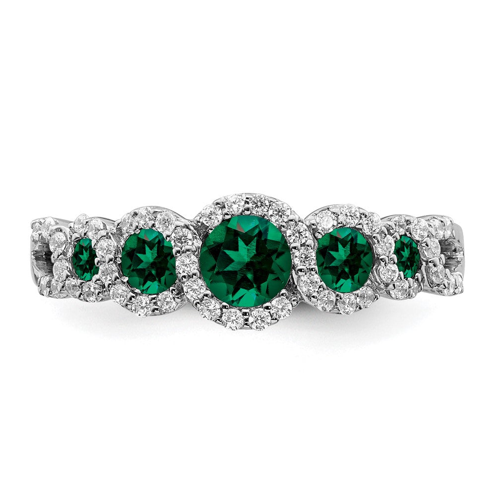 14k White Gold Created Emerald and Diamond Ring