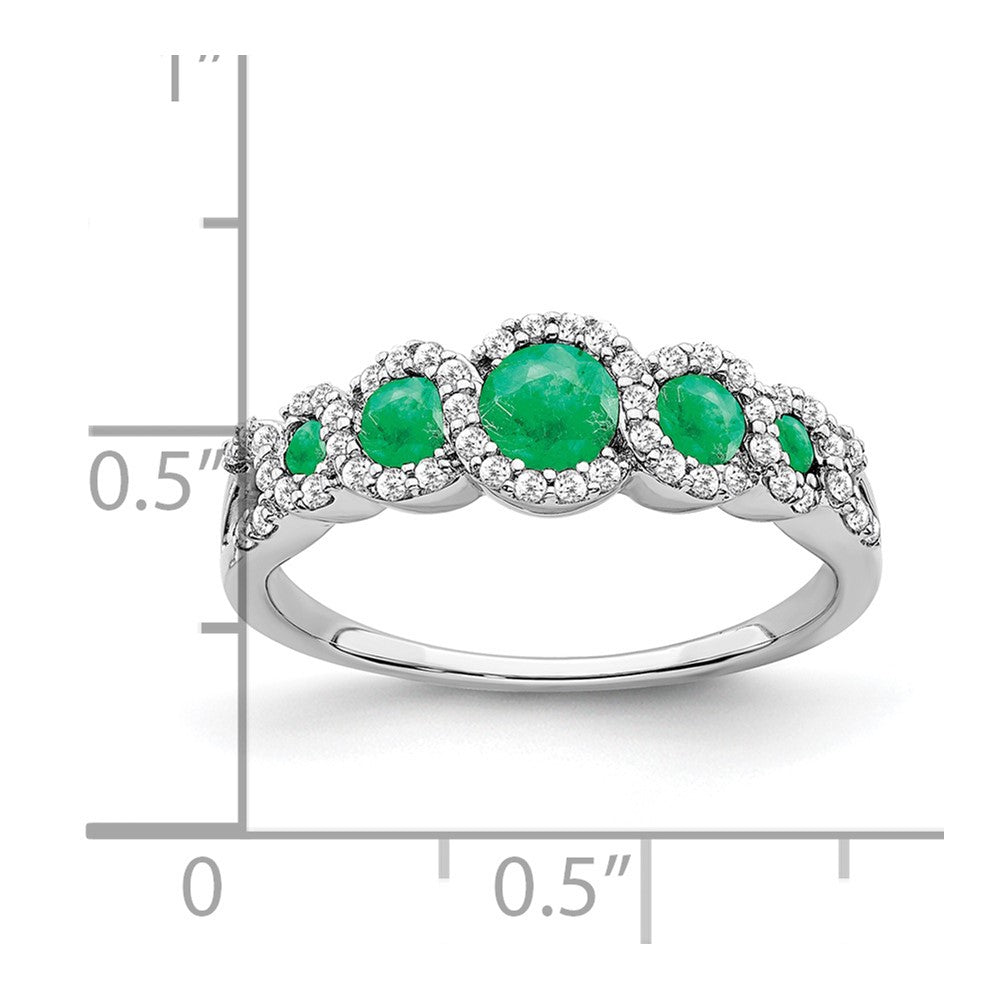 14k White Gold Created Emerald and Diamond Ring