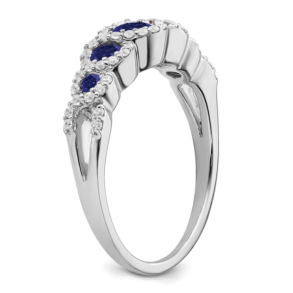 14k White Gold Created Sapphire and Diamond Ring