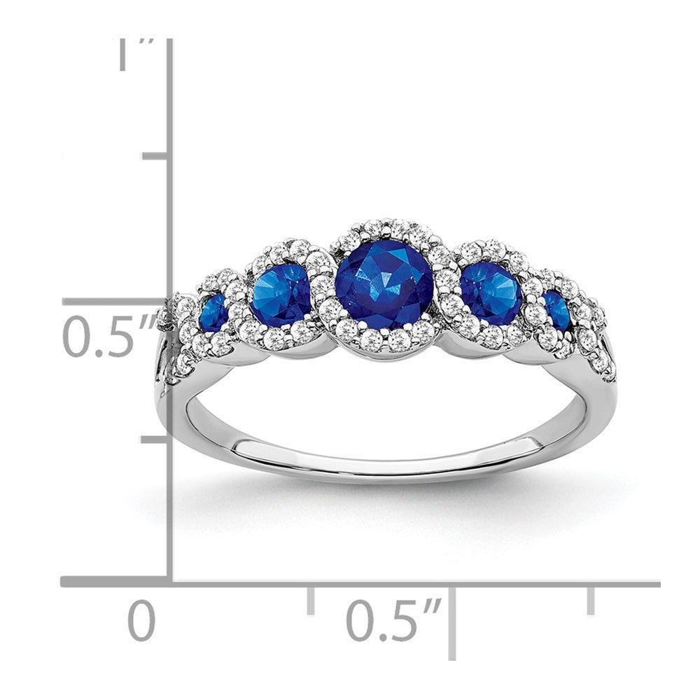 14k White Gold Created Sapphire and Diamond Ring