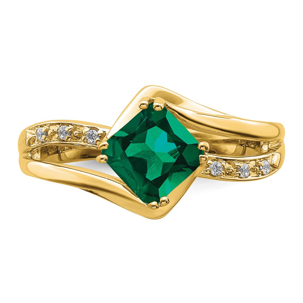 14k Created Emerald and Diamond Ring