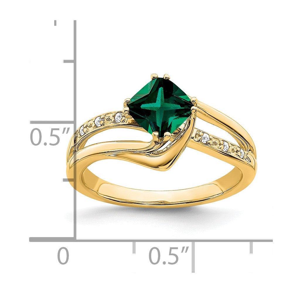 14k Created Emerald and Diamond Ring