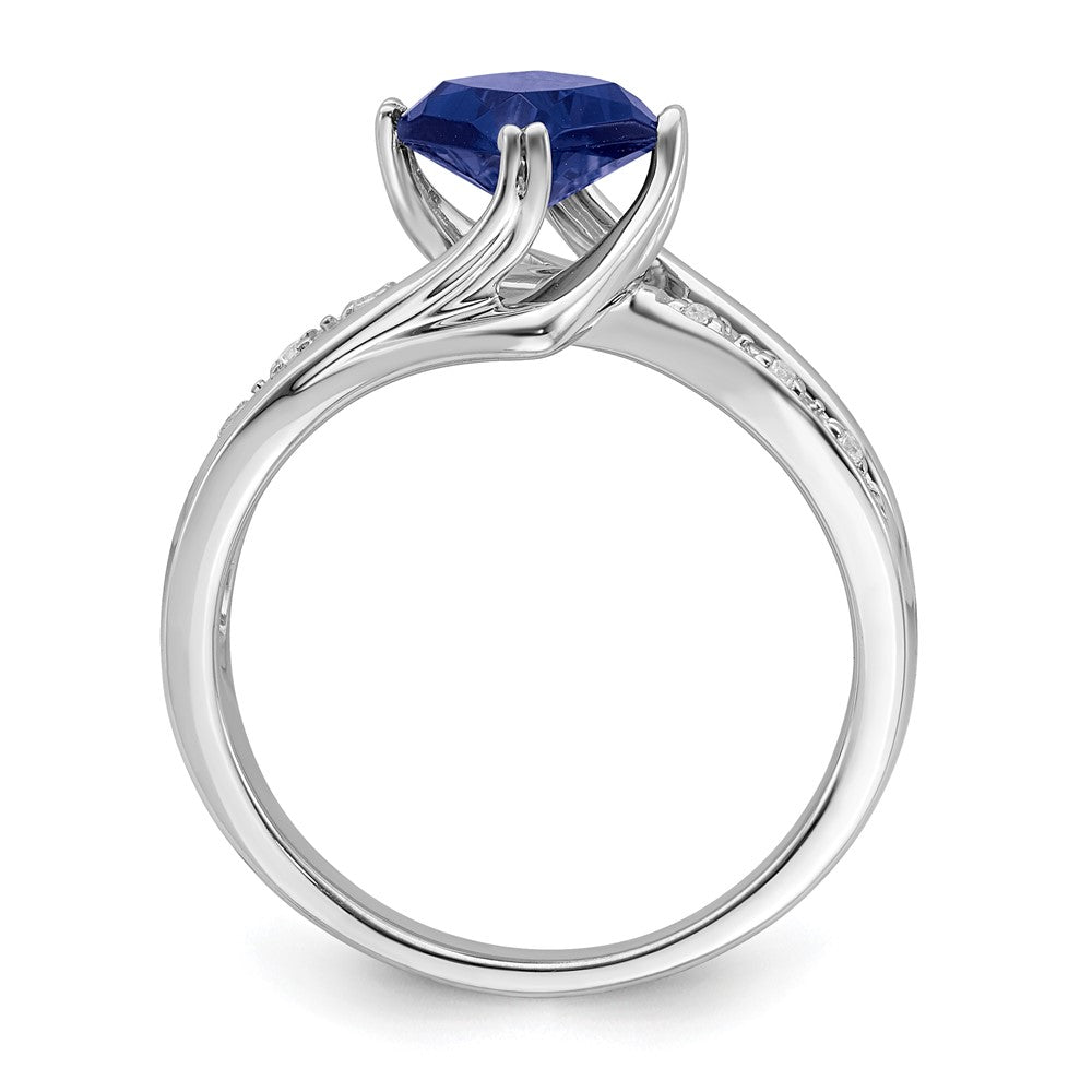 14k White Gold Created Sapphire and Diamond Ring