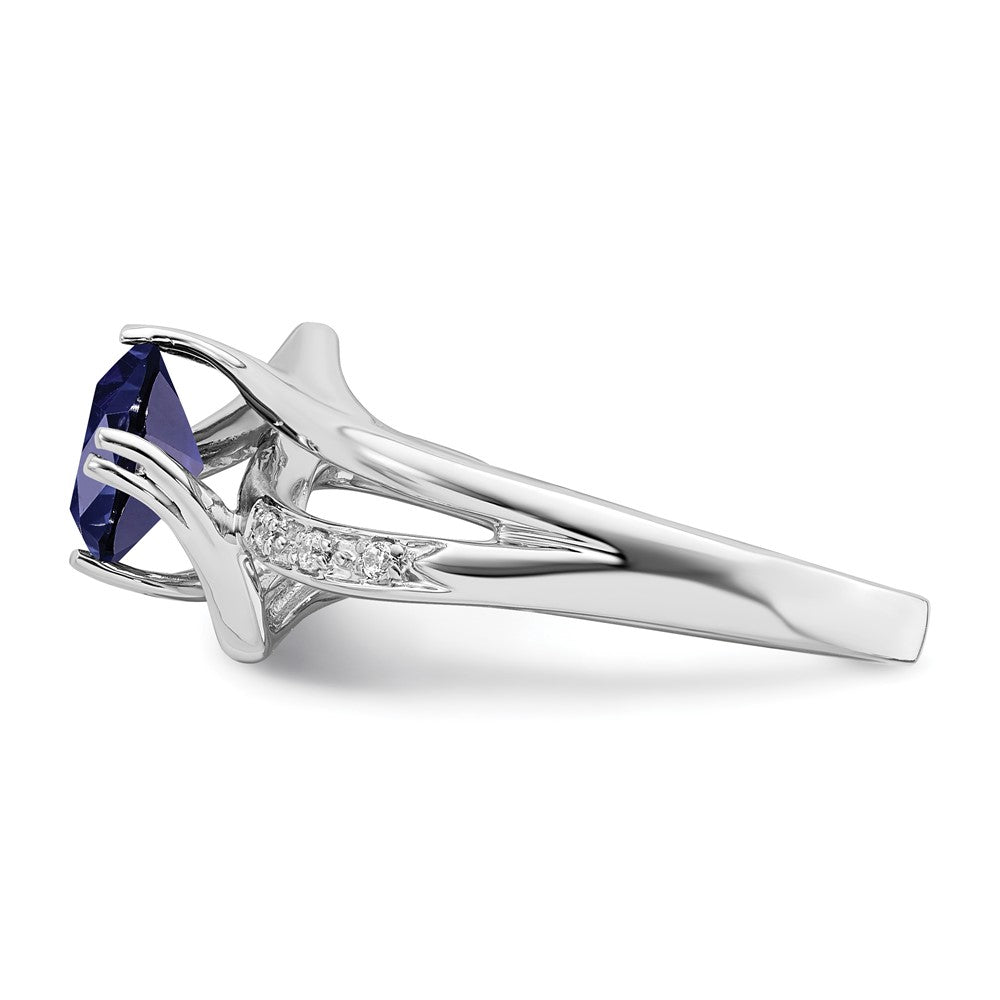 14k White Gold Created Sapphire and Diamond Ring