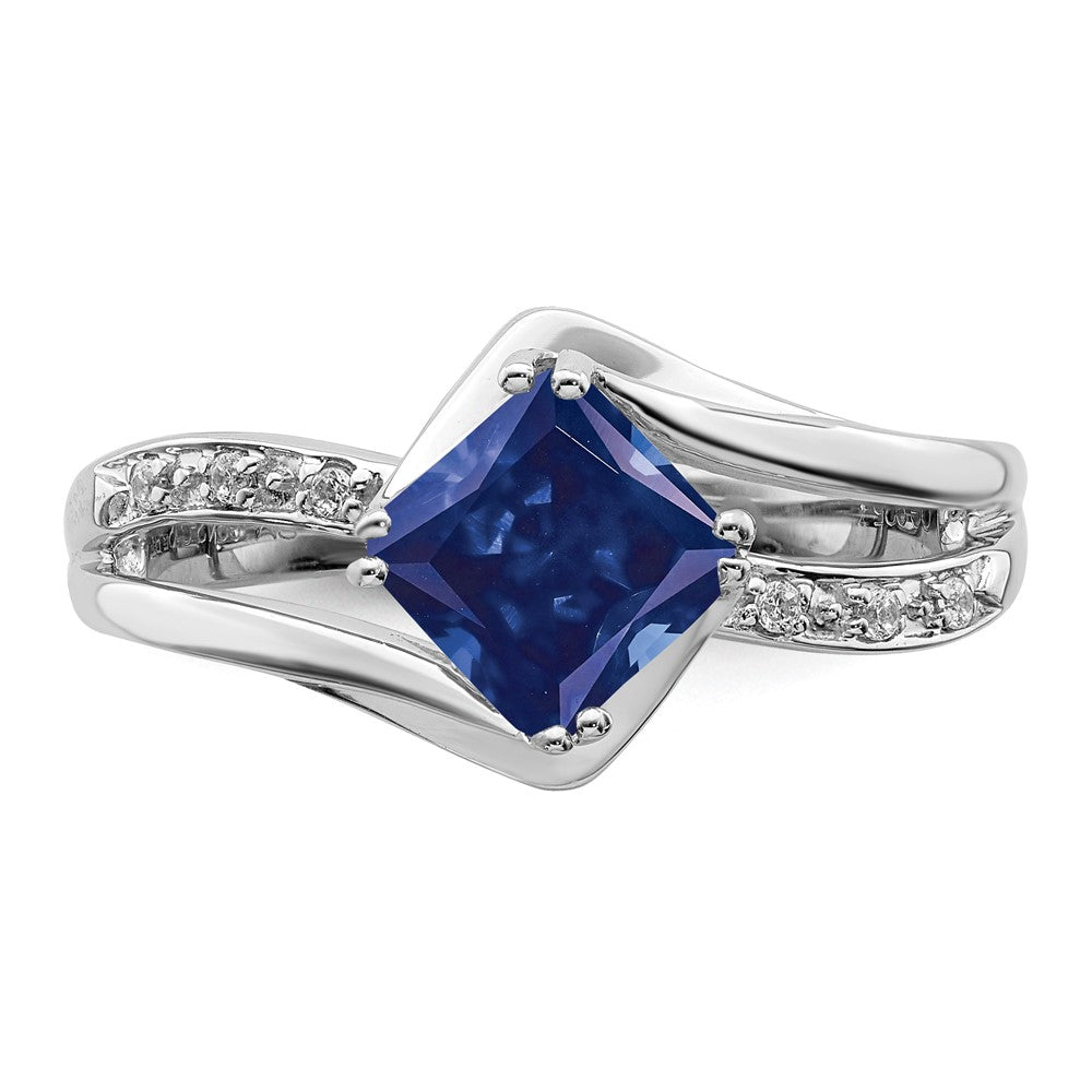 14k White Gold Created Sapphire and Diamond Ring