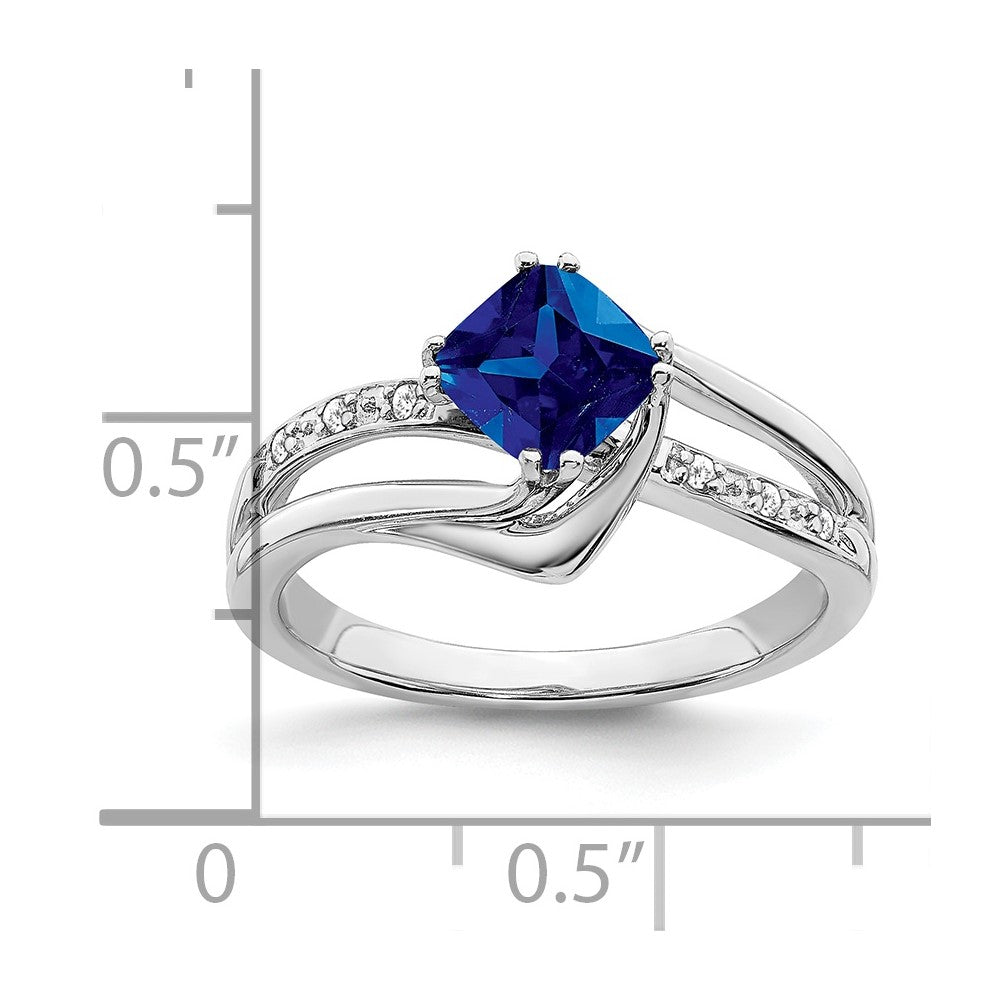14k White Gold Created Sapphire and Diamond Ring