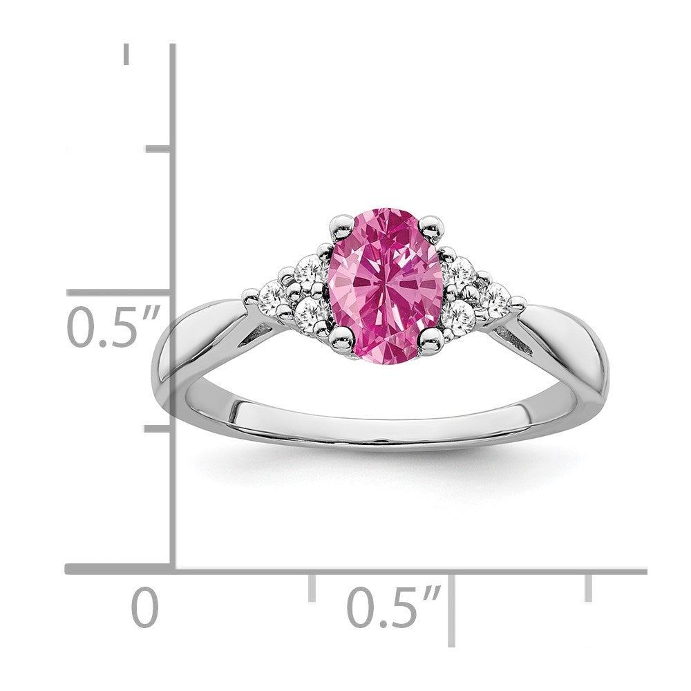 14k White Gold Created Pink Sapphire and Diamond Ring