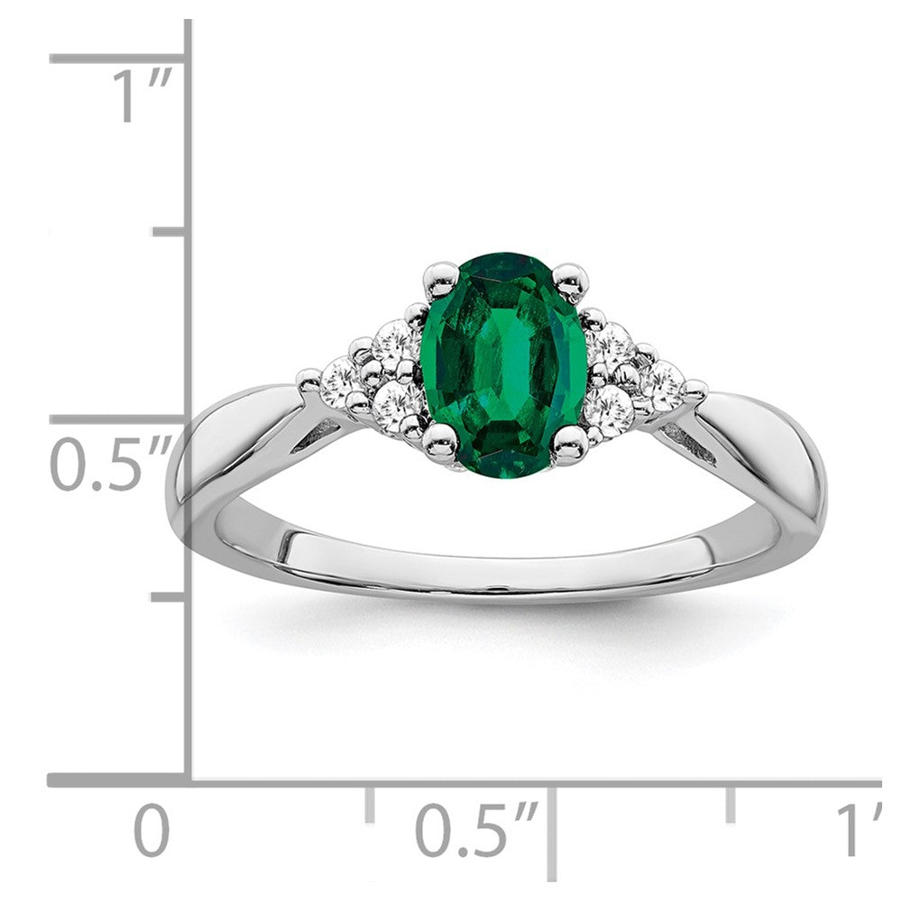 14k White Gold Created Emerald and Diamond Ring
