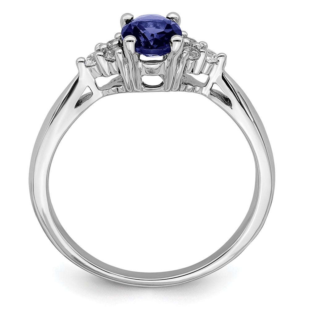 14k White Gold Created Sapphire and Diamond Ring