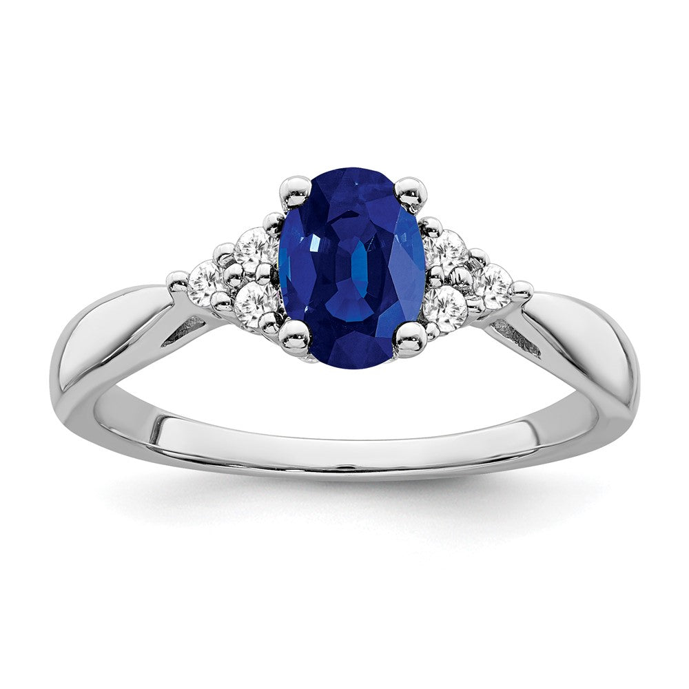 14k White Gold Created Sapphire and Diamond Ring